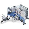 bruder 62732 - bworld Stazione di polizia con moto e attrezzatura | Stazione di polizia, personaggio poliziotto, complemento per auto della polizia, giocattoli dai 4 anni in su, 1:16