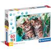 Clementoni - 26599 - Supercolor Puzzle - Lovely Kitty Twins - 60 Pezzi - Puzzle Bambini 4 Anni, Puzzle Animali, Puzzle Gatti, Made In Italy