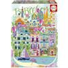 Educa - Puzzle Barcellona di Car Pintos | Puzzle da 1000 pezzi per adulti | Dimensioni: 48 x 68 cm | Età 14+ (20557)