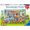 Ravensburger, Puzzle 2x12, 2 puzzle da 12 pezzi, per bambini a partire dai 3 anni, Dimensione Puzzle: 26x18 cm, Dimensione scatola: 28x19x4 cm, Andiamo a fare la spesa