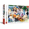 Trefl - Puzzle Cani in giardino - 1000 Elementi, cani, cani che giocano, panchina, giardino, incontro di cani, cane, puzzle fai da te, intrattenimento creativo, regalo, divertimento, puzzle classico