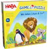HABA Game Meets Puzzle - Dove Life Leone & Co.? - Gioco di Dadi & Puzzle in Un - 4 Puzzle con 4 Grandi Figure in Legno - a Partire dai 3 Anni - 2011724001