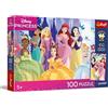 Trefl - Relax con le principesse - 100 pezzi - Puzzle colorati con i personaggi delle fiabe, da comporre, poster esclusivo incluso nel set, intrattenimento creativo, gioco per bambini dai 5 anni in su