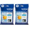 Brother LC3211C Cartuccia Ink-Jet Originale, Capacità Standard, fino a 200 Pagine, per Stampanti MFCJ491DW / MFCJ497DW / DCPJ572DW / MFCJ890DW, Colore Ciano (Confezione da 2)