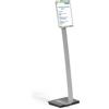 Durable Info Sign Stand, Espositore da Pavimento A4, Alluminio, argento | Base in ghisa antiscivolo, orientamento verticale o orizzontale, pannello acrilico, altezza regolabile