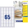 Avery Italia J8551-25 Etichette adesive in poliestere trasparente resistente, 25 fogli A4, rettangolari 38,1x21,1mm, 65 etichette per foglio, adesivo permanente, stampanti inkjet
