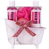 Accentra Cosy Moments - Set da bagno e doccia da 4 pezzi, con mini vasca da bagno decorativa per donne, set per la cura di colore rosa con gel doccia, bagno schiumoso, bomba da bagno e spugna a rete
