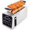 ZACHVO Tostapane a Fessura Lunga per 4 Fette con Display Touch, Countdown LED e Memoria, 5 Programmi, Modalità Fetta Singola e Bagel, Fessure Extra Larghe, Scaldapanini, Acciaio Inox