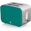 Swan Nordic - Tostapane con slot ampio, 2 fette, 3 funzioni, 6 livelli di tostatura, design moderno in acciaio inox, maniglia effetto legno, verde opaco