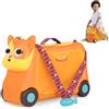 B. toys Lolo valigia cavalcabile a forma di gatto con luci e suoni | Valigia cavalcabile con vano interno, cinghie elastiche, cinghia staccabile e chiusura con maniglia a pesciolino, 2+ anni