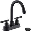 YardMonet Rubinetti da bagno neri, Rubinetto da bagno da 4 pollici Centerset Rubinetto da bagno a 2 maniglie Rubinetto per lavabo con linee di alimentazione idrica e scarico pop-up Rubinetto per bagno RV Nero