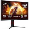 AOC Gaming Monitor U27G4XM 27 pollici 3840x2160@160Hz; 1920x1080@320Hz, 160Hz/320Hz dual mode, Fast IPS Panel, 1ms GtG, USB Hub Height Adjustment, (HDMI2x 2.1 DP 1x 1.4), HDR1000, G-Sync Comp., Nero