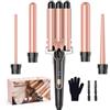 BESTOPE PRO Ferro arricciacapelli 3 fusti di ferro ondulato 5 in 1 - Set di 3 botte per onde grandi, regolazione della temperatura, riscaldamento rapido e guanto, 2 clip, oro rosa
