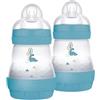 MAM Biberon Anticolica Easy Start 160 ml (Set da 2), Tettarella 1, Azzurro | Da 0+ mesi, Valvola anticolica, Riduce bolle d'aria, Silicone SkinSoft, Allattamento misto, Autosterilizzante, Senza BPA/BPS