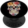 Sugar Skull Funny Dia De Los Muertos Des Dia De Los Muertos Sugar Skull Halloween Fiori Divertente PopSockets PopGrip Adesivo