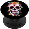 Sugar Skull Funny Dia De Los Muertos Des Halloween Sugar Skull Fiori Dia De Los Muertos Divertente PopSockets PopGrip Adesivo