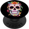 Sugar Skull Funny Dia De Los Muertos Des Halloween Fiori Sugar Skull Dia De Los Muertos Divertente PopSockets PopGrip Adesivo