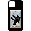 Funny Black Cat Tarot Card The Lovers Ca Custodia per iPhone 14 Plus The Lovers Tarocco Carta Amante Gatto Strega Halloween Divertente