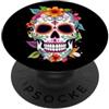 Sugar Skull Funny Dia De Los Muertos Des Halloween Fiori Sugar Skull Dia De Los Muertos Divertente PopSockets PopGrip Adesivo