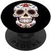 Sugar Skull Funny Dia De Los Muertos Des Sugar Skull Dia De Los Muertos Halloween Fiori Divertente PopSockets PopGrip Adesivo