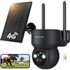 WOLFANG Telecamera Esterno 4G con SIM, Telecamera Esterno 360° PTZ, Visione Notturna a Colori, Rilevazione di Movimento PIR con Allarme, IP66, Audio a 2
