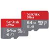 SanDisk 64 GB Ultra microSDXC UHS-I scheda, con adattatore SD, fino a 140 MB/s, prestazioni dell'app A1, Classe 10, U1 Twin Pack