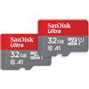SanDisk Ultra 32 GB microSDHC Memory Card + SD Adapter with A1 App Performance Up to 120 MB/s, Class 10, U1 (Twin Pack)