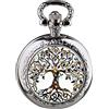 Tiong Orologio da tasca al quarzo in acciaio inossidabile con albero della vita in vetro Cabochon, stile retrò, regalo di Natale per donne e ragazze, Argento e bianco, Retrò