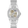 GUESS Orologio da donna trend, taglio trasparente, 39 mm, quadrante brillante con cassa e cinturino in acciaio inossidabile viola iridescente