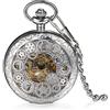 Lancardo Orologio da Tasca Meccanico Manuale Quadrante Digitale per Uomo Donna con Catena, Modello Traforato Vintage Argento Regalo Perfetto