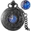 Tiong Orologio da tasca con design a stella blu con numeri romani, orologio da tasca al quarzo con catena, regalo di Natale e compleanno per uomini e donne