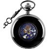 Unendlich U Infinite U blu numeri romani quadrante mano vento scheletro meccanico orologio da tasca in acciaio 1 * Fob catena e 1 * lunga catena