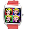 TAPORT Orologio quadrato in pelle rossa per gli appassionati di POP Art