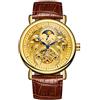 Forsining, orologio analogico da uomo, automatico, vintage, AM/PM, quadrante scheletrato, cinturino in pelle (oro)