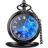 Tiong Orologio da tasca vintage in acciaio liscio, numeri romani, design stellato, orologio da tasca al quarzo, con catena, per uomo e donna