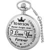 Tiong Orologio da tasca inciso a mio figlio/figlia/nipote/nonno/papà/re/marito I love you orologio da tasca al quarzo con catena regalo