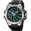 GBB - Orologio sportivo sportivo da uomo, impermeabile, con sveglia, timer e funzione militare, multifunzione, a LED, con doppio display da uomo, Silvery