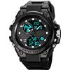 GBB - Orologio sportivo sportivo da uomo, impermeabile, con sveglia, timer e funzione militare, multifunzione, a LED, con doppio display da uomo, Black