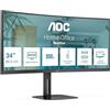 AOC Monitor CU34V5C/BK 34 pollici Curvo 3440x1440, UW-QHD, 100Hz, VA Panel, 4ms GtG, USB Hub Speakers, Height Adjustment, (HDMI1x 2.0 DP 1x 1.2) FreeSync, Nero