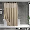 N&Y HOME Tenda da doccia a nido d'ape con fodera in tessuto a scatto, 12 ganci inclusi, stile hotel, impermeabile e lavabile, finestra superiore in rete, 180 x 183 cm, lino