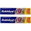 Kukident Plus Barriera Anti-Cibo MAXI Crema Adesiva per Dentiere Totali e Parziali Gusto Neutro, 2 x 57g