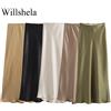 Willshela Gonna longuette a pieghe tinta unita in raso moda donna Gonne da donna chic femminili in vita media elastica vintage