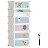 SONGMICS Scaffale modulare per bambini con 6 cubi, scarpiera per bambini, scaffale in plastica, armadio modulare con ante, per vestiti, scarpe, giocattoli, 31 x 43 x 105 cm, bianco nuvola