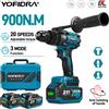 Yofidra Trapano elettrico a percussione brushless YOFIDRA 13MM 900N.M, 20+3 regolazioni di coppia, martello perforatore elettrico, utensile elettrico compatibile con batteria Makita 18V.