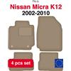 Wielganizator Tappetini per auto in velluto per Nissan Micra K12 hatchback (2002-2010) (4 pezzi)