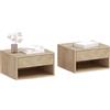 HOMCOM Set di 2 tavolini da comodino HOMCOM, tavolini da parete con cassetto scorrevole, scomparto aperto, vassoio, stile moderno