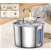 NONE Fontanella per Gatti da 2,2L di Grande Capacità, Fontana d'Acqua per Gatti in Acciaio Inossidabile, Fontanella Automatica Silenziosa per Animali Domestici con Rubinetto, Luce LED, Finestre per il