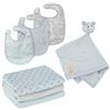 roba Set Regalo Baby Essentials Lil Planet - 3 Bavaglini in Jersey e Mussola - 1 Morbido DouDou - Panno Doppio Strato - 3 Lenzuolini - 80% Cotone e 20% Poliestere - Azzurro