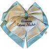 CrisArt Fiocco nascita doppio azzurro e righe beige con cuore ricamato