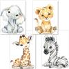 artpin® P60 - Set di 4 immagini per la cameretta dei bambini, formato DIN A4, poster per la cameretta dei bambini, motivo animali della giungla, safari Africa, elefante, tigre, giraffa, zebra